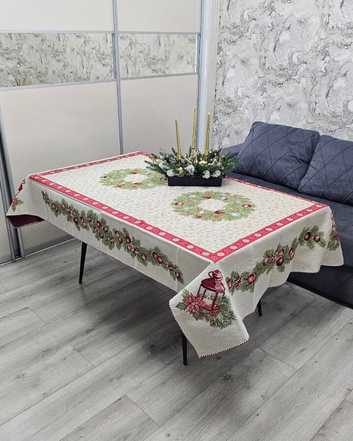 Гобеленова різдвяна скатертина 140х220см - вид 2