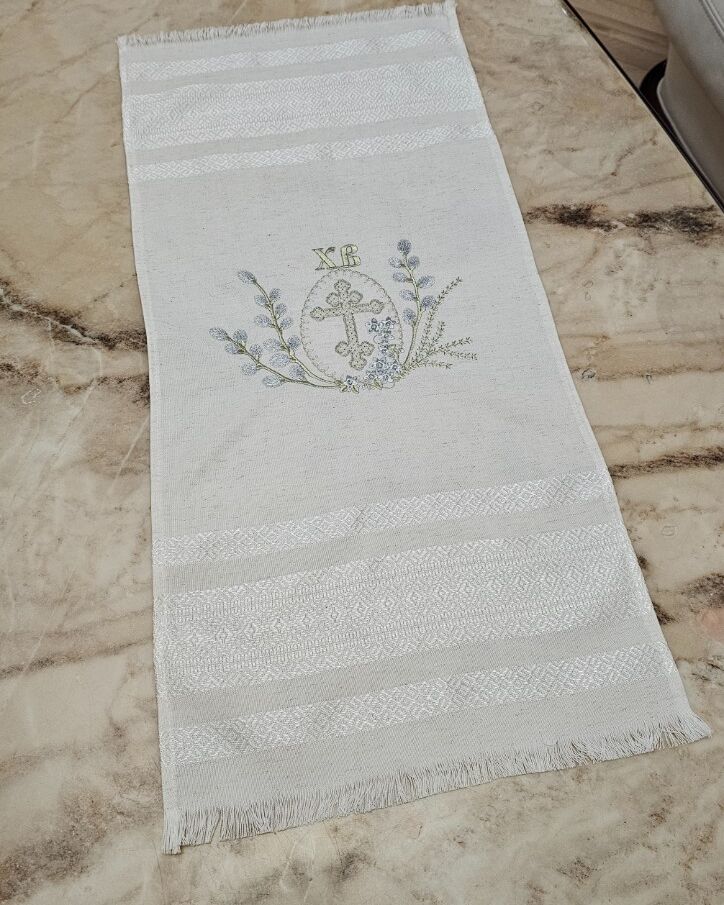 Пасхальна  серветка вишита 35х60см  - біла (вид 2)
