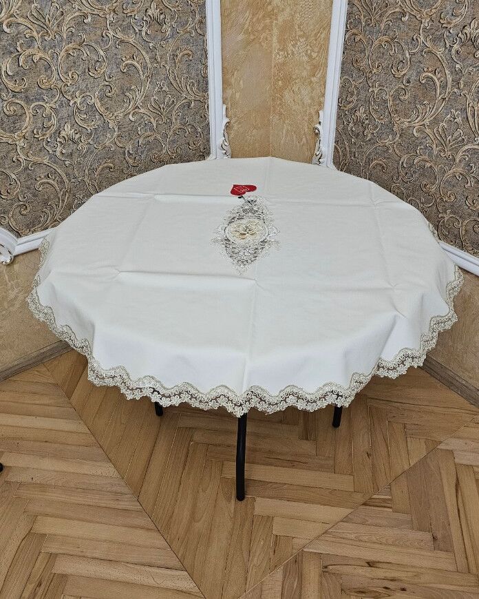 Кругла шкіряна скатертинка  ABG 120см - молочна (арт. 1559)